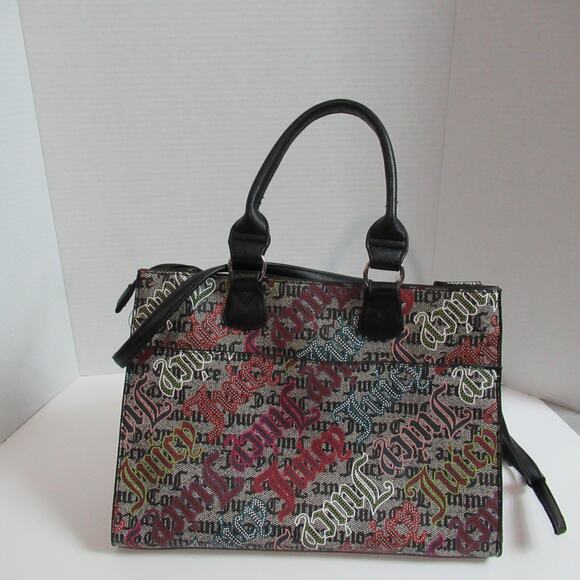 Juicy Couture Handbag Black Beige Lock N Chain Tote Bag Purse Punk Skater Y2K - Picture 5 of 13